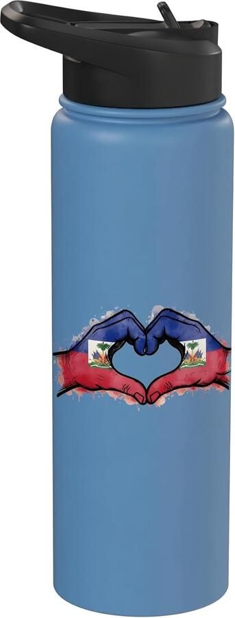Geïsoleerde waterfles met Haïtiaanse vlag