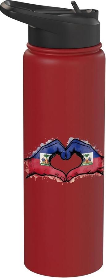 Geïsoleerde waterfles met Haïtiaanse vlag