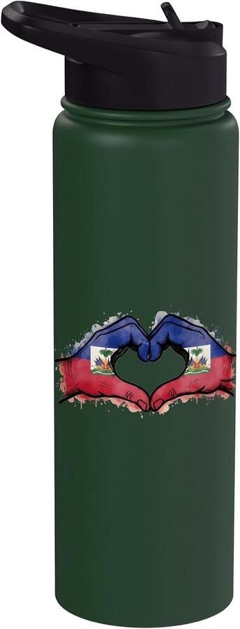 Geïsoleerde waterfles met Haïtiaanse vlag