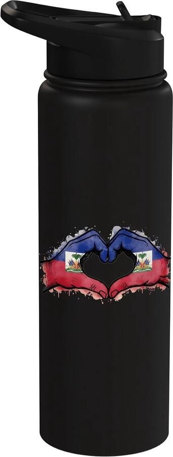 Geïsoleerde waterfles met Haïtiaanse vlag