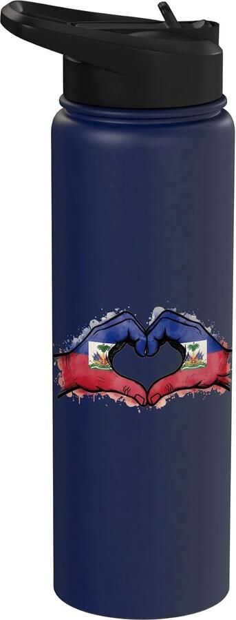 Geïsoleerde waterfles met Haïtiaanse vlag