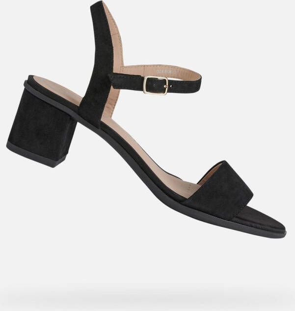 Geox Zwarte Leren Hoge Hak Sandalen Black Dames