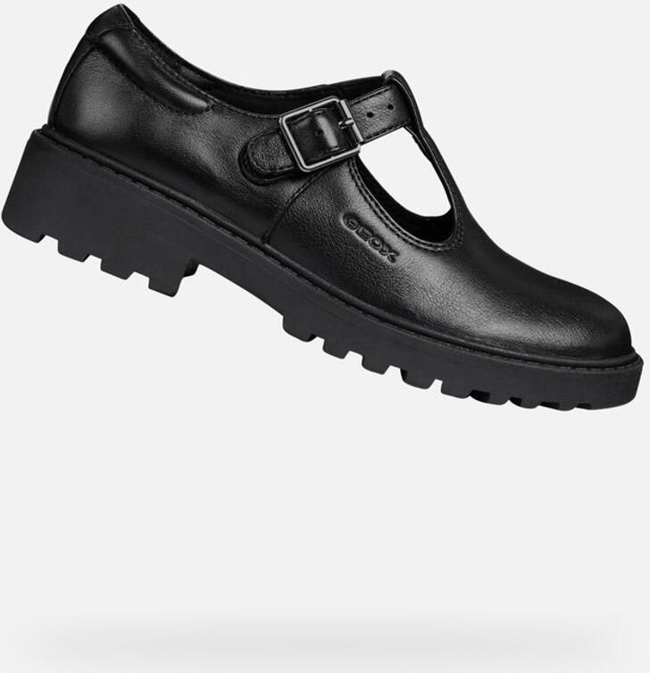 GEOX Girls J Casey G. E Leather School Shoe (Black)