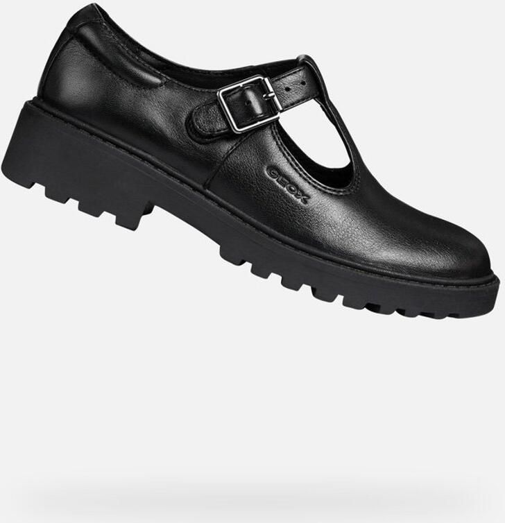 GEOX Girls J Casey G. E Leather School Shoe (Black)