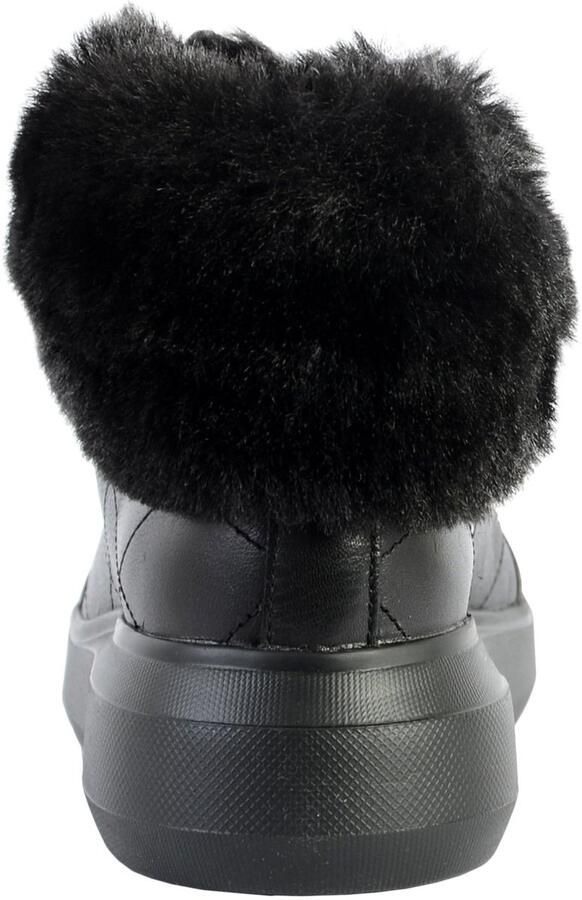 Geox Rubidia Leather Faux Fur Trim Trainers Zwart Dames