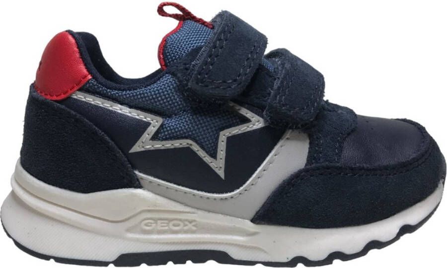 GEOX Pyrip Velcro's zilveren ster sportieve lederen sneakers navy rood