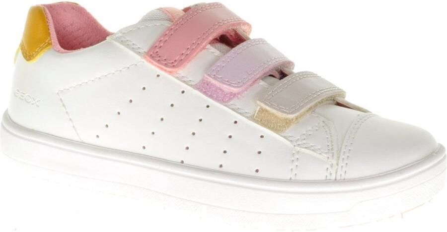 GEOX Silinex Witte Lederen Sneaker Meisjes Regenboog Velcro