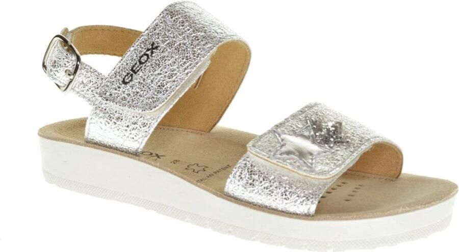 GEOX Silveren Lederen Meisjessandaal Velcro
