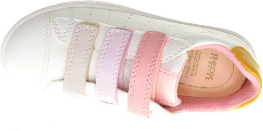 GEOX Silinex Witte Lederen Sneaker Meisjes Regenboog Velcro