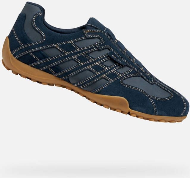 GEOX U Snake Original A heren leren sneaker slip-on U56MNB 022EK Blauw