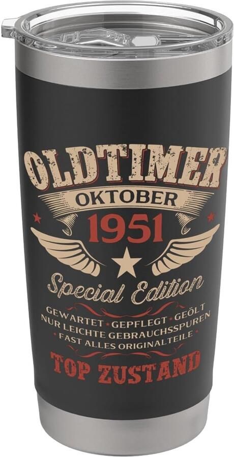 Geschenk voor 75e verjaardag oktober 1951 dubbelwandige thermobeker