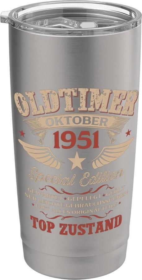 Geschenk voor 75e verjaardag oktober 1951 dubbelwandige thermobeker