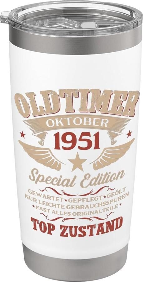 Geschenk voor 75e verjaardag oktober 1951 dubbelwandige thermobeker