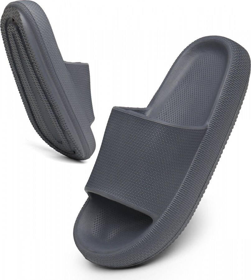 Geweo Slippers EVA Badslippers Unisex Verdikte Lichtgewicht Super Zacht aan je Voeten Anti-Slip en Stevig Voetbed Anti-lawaai Donker Grijs