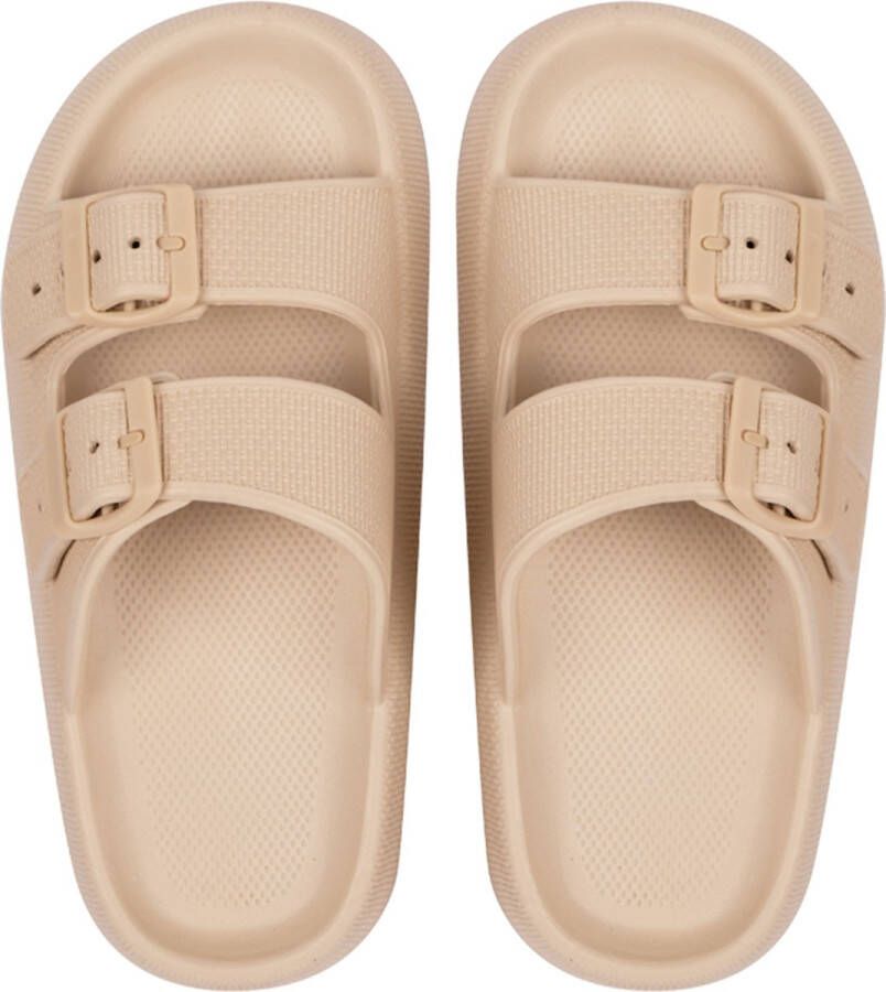 Geweo Slippers Badslippers Strand Sandalen Dubbele Gesp Pillow Slides Slippers Kerstmis Kerstfeest Christmas Gift Unisex Dikke Zool Antislip Lichtgewicht Khaki