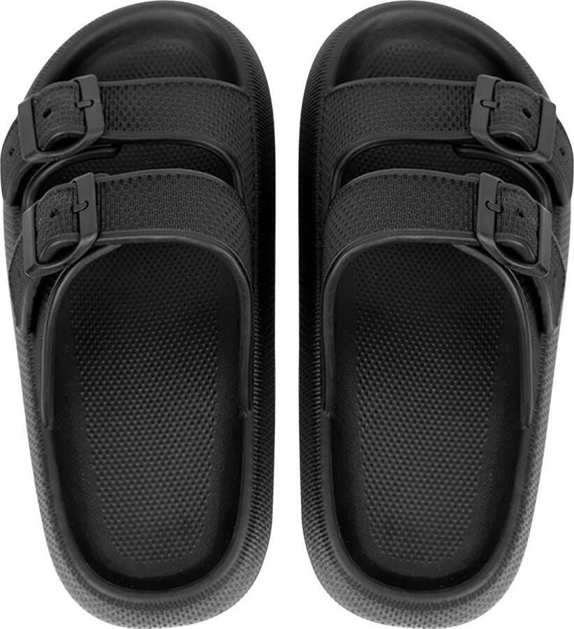 Geweo Slippers Badslippers Strand Sandalen Dubbele Gesp Pillow Slides Slippers Kerstmis Kerstfeest Christmas Gift Unisex Dikke Zool Antislip Lichtgewicht Zwart