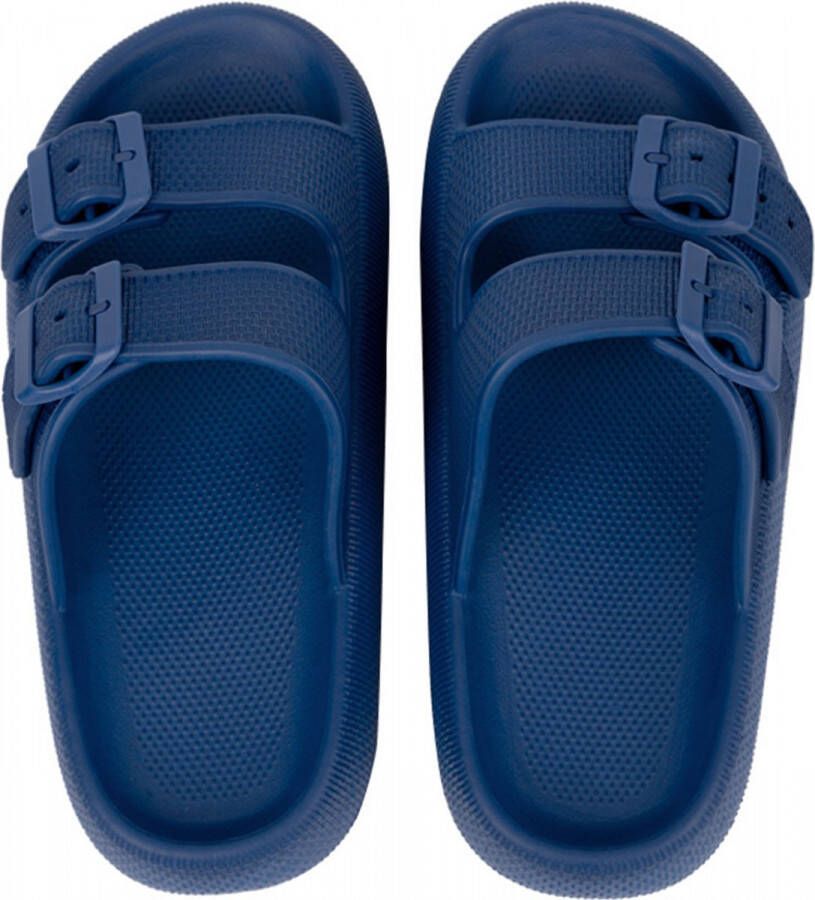 Geweo Badslippers Pillow Slides EVA Slippers Unisex Verstelbare Gesp Verdikte Antislip Lichtgewicht Blauw