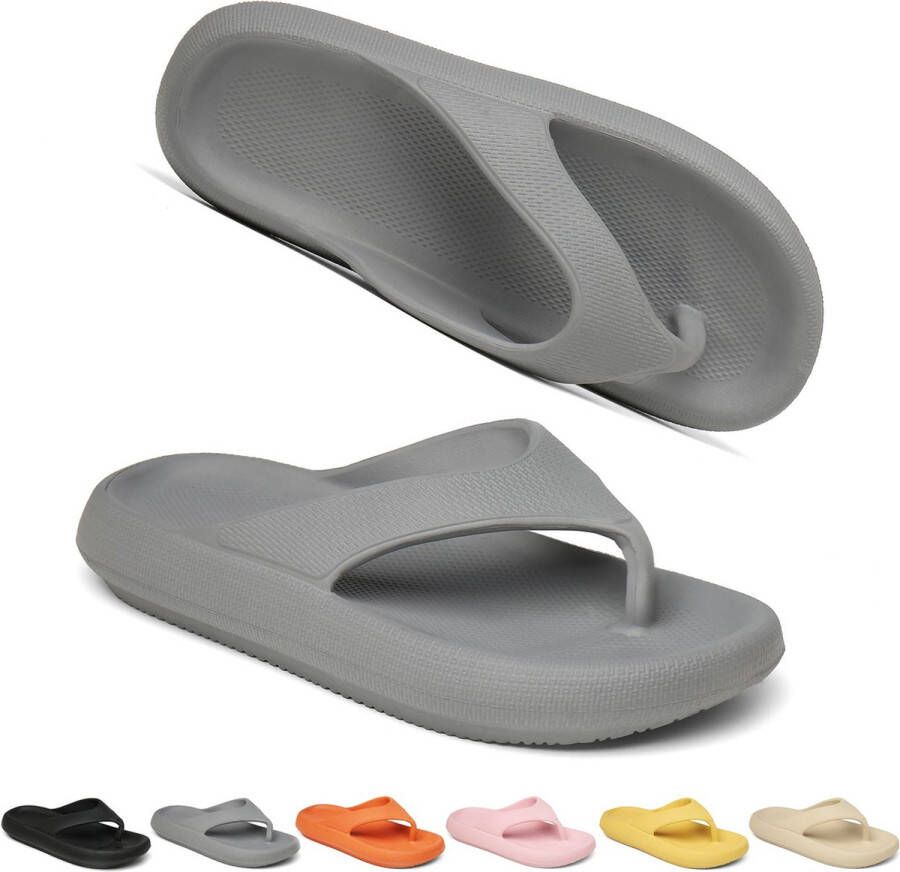 Geweo -Badslipppers-Slippers Heren Dames-Antislip Zachte Zomer Teenslippers-Grijs - Foto 2