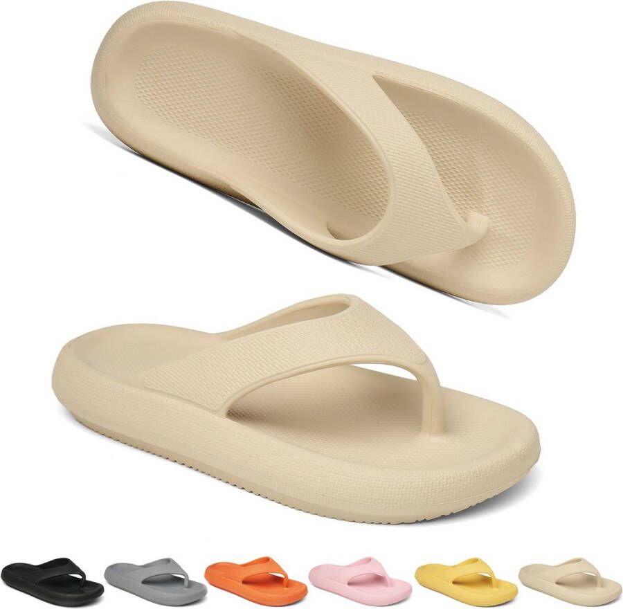 Geweo -Badslipppers-Slippers Heren Dames-Antislip Zachte Zomer Teenslippers-Khaki - Foto 2