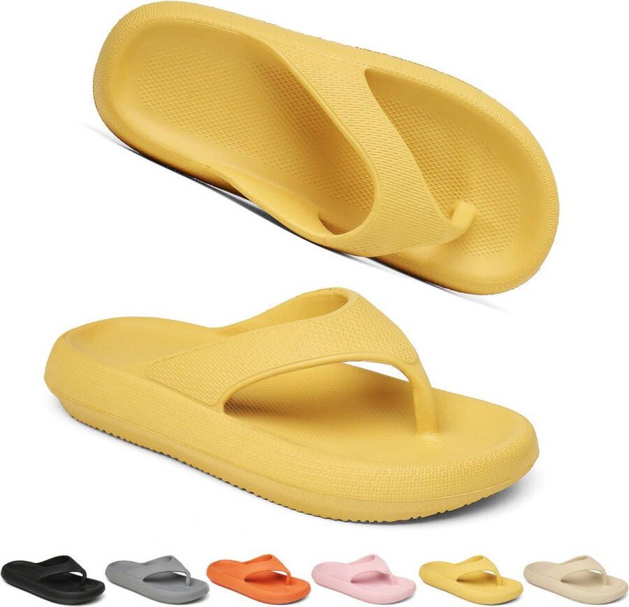 Geweo -Badslipppers-Slippers Heren Dames-Antislip Zachte Zomer Teenslippers-Geel