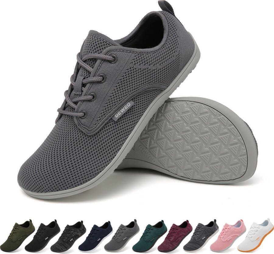 Geweo Barefoot Schoenen Fitnessschoenen Turnschoenen Heren Knit Textiel Flexible Platte Zool Ruime Teenruimte Grijs