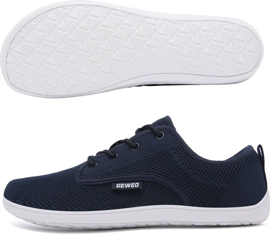 Geweo Barefoot Schoenen Fitnessschoenen Turnschoenen Heren Knit Textiel Flexible Platte Zool Ruime Teenruimte Blauw