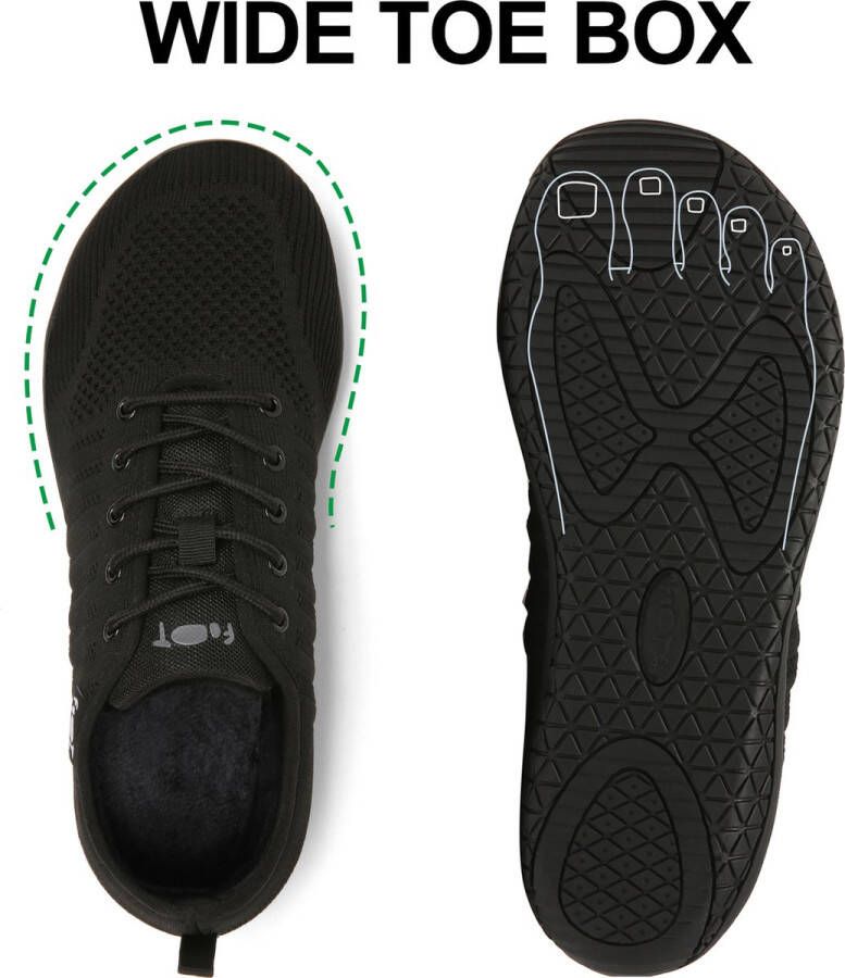Geweo Barefoot Schoenen Winter Schoenen Sportschoenen Heren Dames Zwart