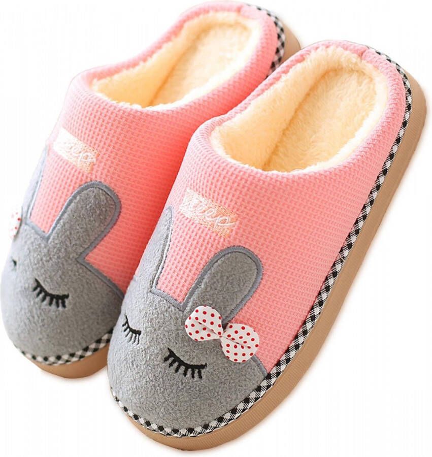 Geweo Home Sloffen Pantoffels Open Sloffen Paashaas Instap Sloffen Wollen Pantoffels Antislip Kerstmis Kerstfeest Christmas Gift Dames Roze - Foto 2