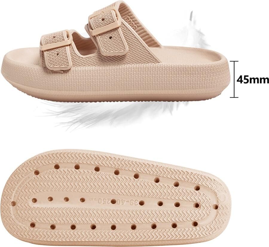 Geweo Slippers Badslippers Strand Sandalen Dubbele Gesp Pillow Slides Slippers Kerstmis Kerstfeest Christmas Gift Unisex Dikke Zool Antislip Lichtgewicht Khaki - Foto 4