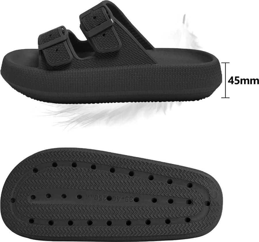 Geweo Slippers Badslippers Strand Sandalen Dubbele Gesp Pillow Slides Slippers Kerstmis Kerstfeest Christmas Gift Unisex Dikke Zool Antislip Lichtgewicht Zwart - Foto 3
