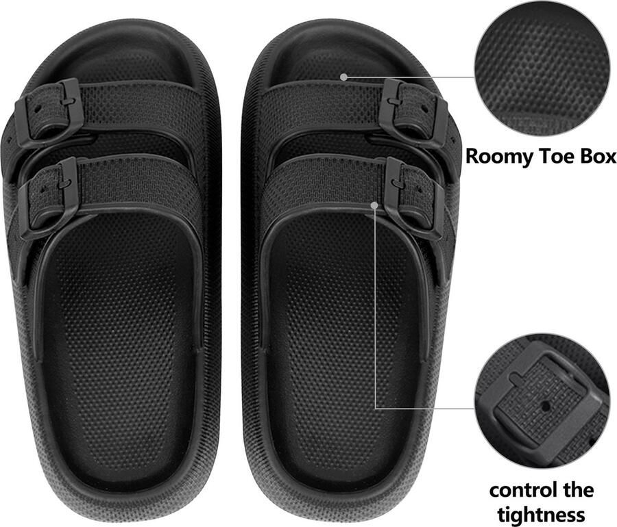 Geweo Slippers Badslippers Strand Sandalen Dubbele Gesp Pillow Slides Slippers Kerstmis Kerstfeest Christmas Gift Unisex Dikke Zool Antislip Lichtgewicht Zwart - Foto 5