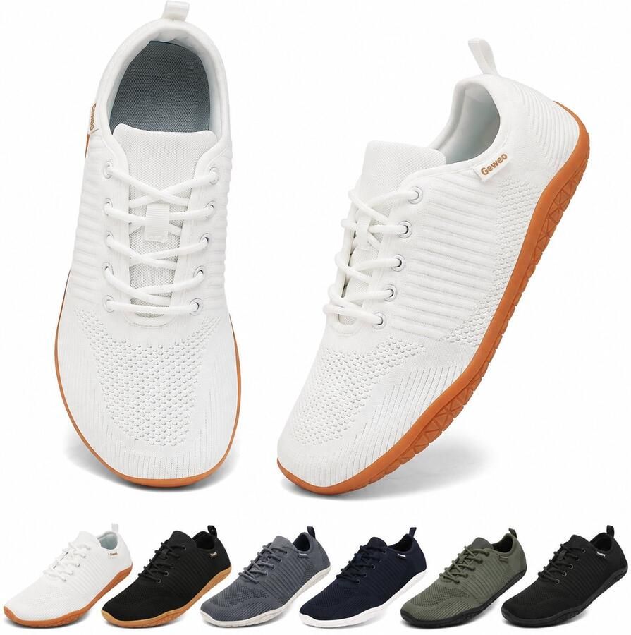 Geweo Barefoot Schoenen Fitnessschoenen Gymschoenen Sportschoenen Ade d Knit Textiel Platte Zool Wit