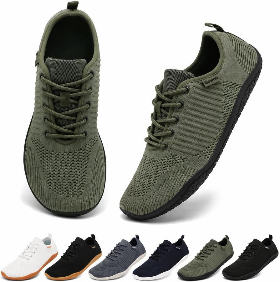 Geweo Barefoot Schoenen Fitnessschoenen Gymschoenen Sportschoenen Ade d Knit Textiel Platte Zool Groen