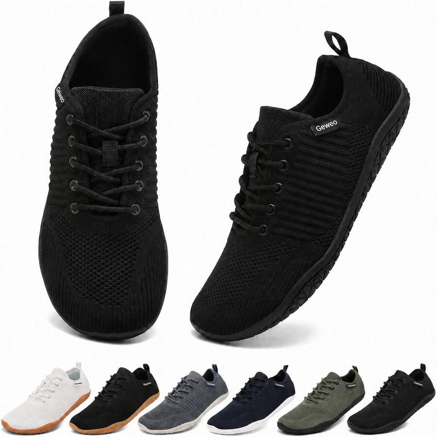 Geweo Barefoot Schoenen Sportschoenen Sneakers Fitnessschoenen Hardloopschoenen Ade d Knit Textiel Platte Zool Zwart