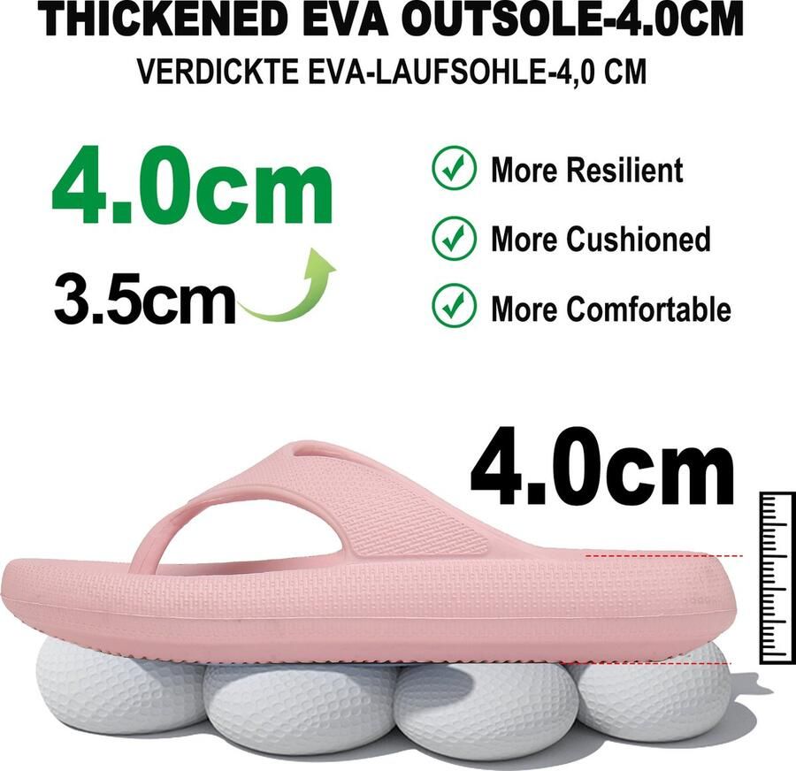Geweo Slippers Heren Dames EVA Badslippers -Flip Flops Slim Slippers Verdikte Lichtgewicht Super Zacht aan je Voeten Anti-Slip en Stevig Voetbed Anti-lawaai Roze - Foto 4
