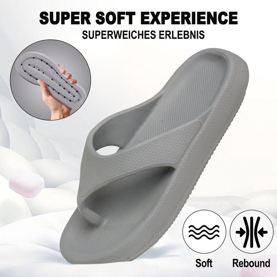 Geweo Slippers Heren Dames EVA Badslippers -Flip Flops Slim Slippers Verdikte Lichtgewicht Super Zacht aan je Voeten Anti-Slip en Stevig Voetbed Anti-lawaai Grijs - Foto 2