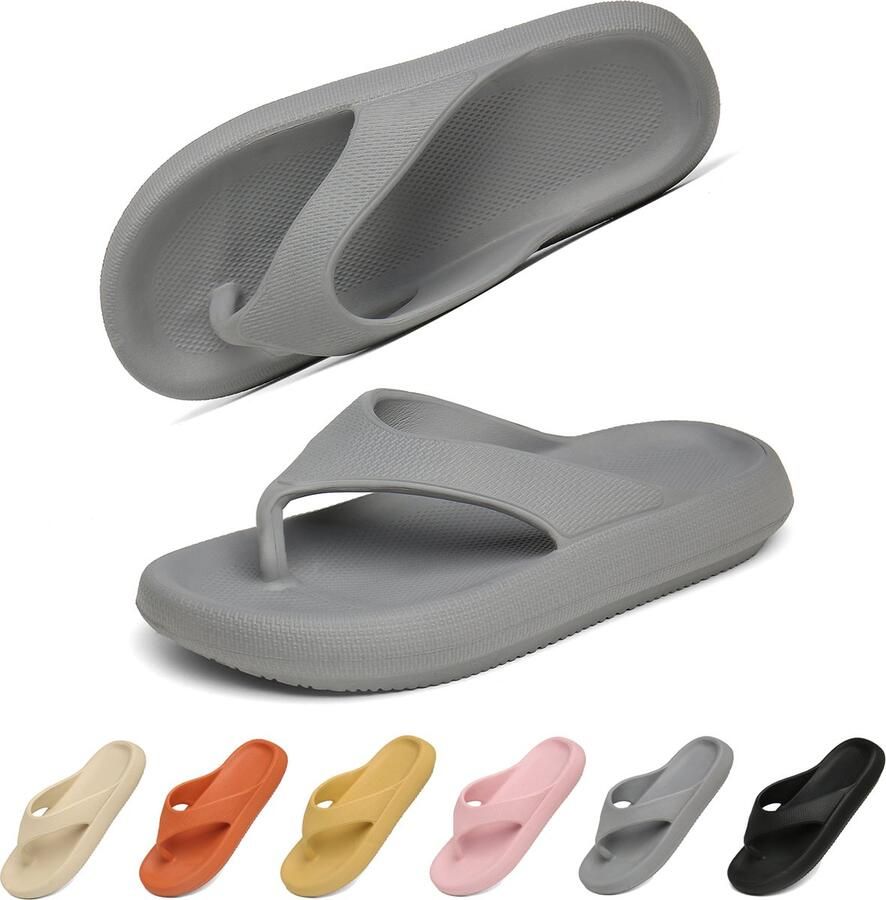 Geweo Slippers Heren Dames EVA Badslippers -Flip Flops Slim Slippers Verdikte Lichtgewicht Super Zacht aan je Voeten Anti-Slip en Stevig Voetbed Anti-lawaai Grijs - Foto 4