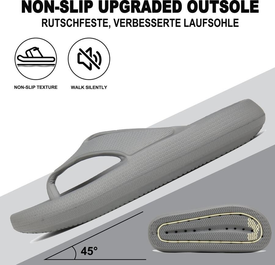 Geweo Slippers Heren Dames EVA Badslippers -Flip Flops Slim Slippers Verdikte Lichtgewicht Super Zacht aan je Voeten Anti-Slip en Stevig Voetbed Anti-lawaai Grijs - Foto 6