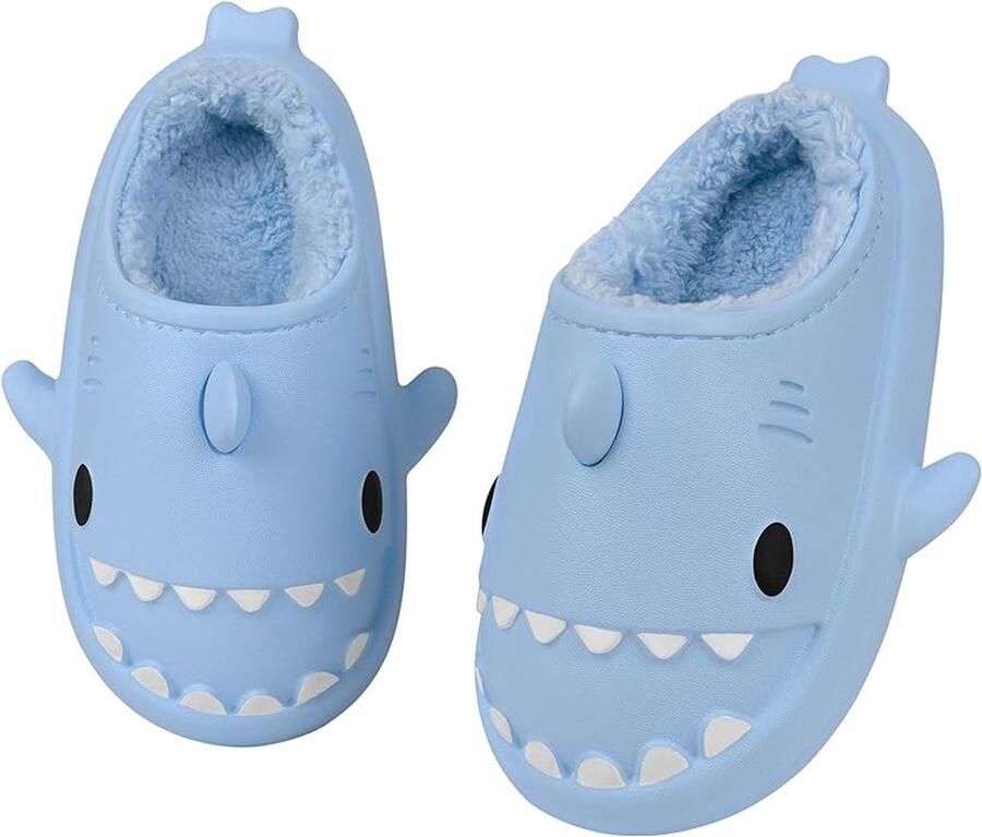 Geweo Home Sloffen Haai Pantoffels Kerstmis Kerstfeest Christmas Gift Antislip Pluche Warme Fleece Open Sloffen Comfortabel Traagschuim Blauw - Foto 6