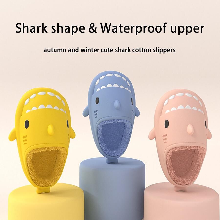 Geweo Home Sloffen Haai Pantoffels Kerstmis Kerstfeest Christmas Gift Antislip Pluche Warme Fleece Open Sloffen Comfortabel Traagschuim Grijs