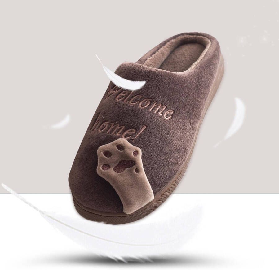 Geweo Home Sloffen Pantoffels Open Sloffen Koraal Fleece Pantoffels Antislip Leuk Katje Kerstmis Kerstfeest Christmas Gift Bruin - Foto 4