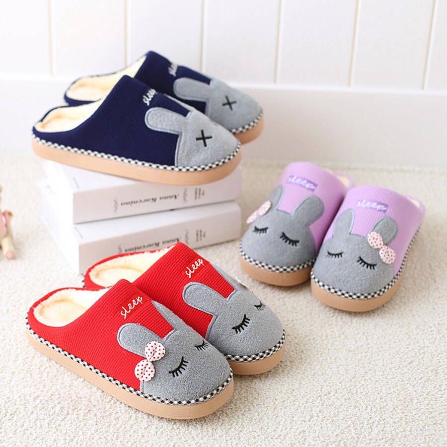 Geweo Home Sloffen Pantoffels Open Sloffen Paashaas Instap Sloffen Wollen Pantoffels Antislip Kerstmis Kerstfeest Christmas Gift Dames Purper