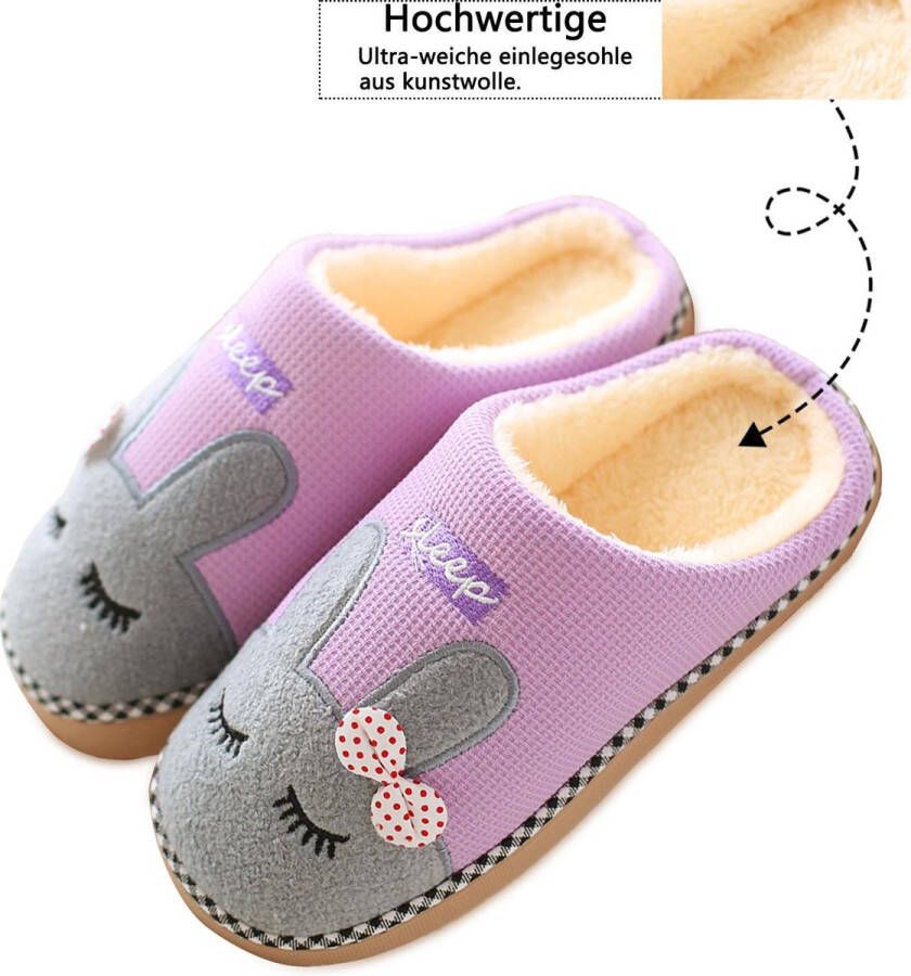 Geweo Home Sloffen Pantoffels Open Sloffen Paashaas Instap Sloffen Wollen Pantoffels Antislip Kerstmis Kerstfeest Christmas Gift Dames Purper - Foto 6