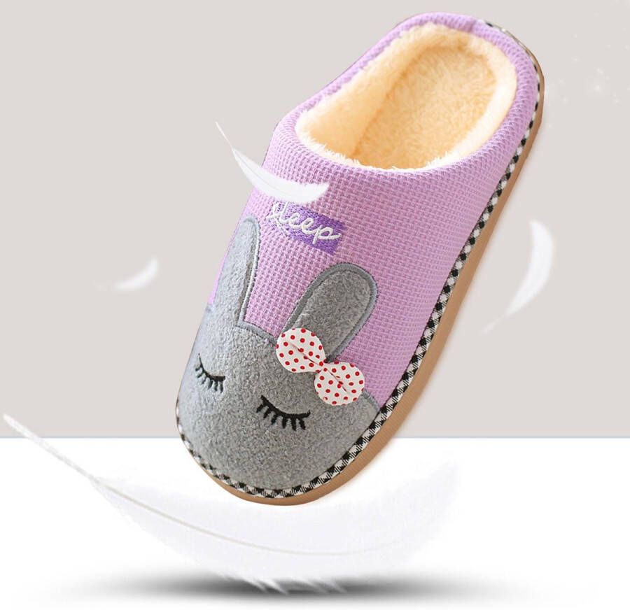Geweo Home Sloffen Pantoffels Open Sloffen Paashaas Instap Sloffen Wollen Pantoffels Antislip Kerstmis Kerstfeest Christmas Gift Dames Purper - Foto 4