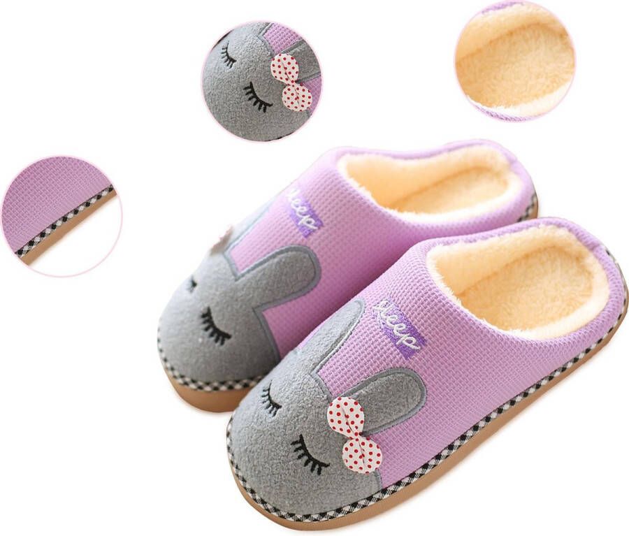 Geweo Home Sloffen Pantoffels Open Sloffen Paashaas Instap Sloffen Wollen Pantoffels Antislip Kerstmis Kerstfeest Christmas Gift Dames Purper - Foto 8