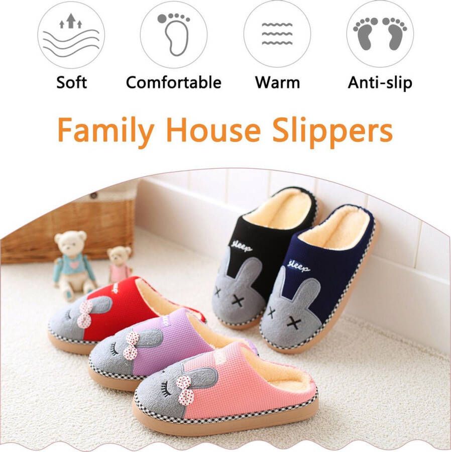 Geweo Home Sloffen Pantoffels Open Sloffen Paashaas Instap Sloffen Wollen Pantoffels Antislip Kerstmis Kerstfeest Christmas Gift Dames Purper - Foto 2