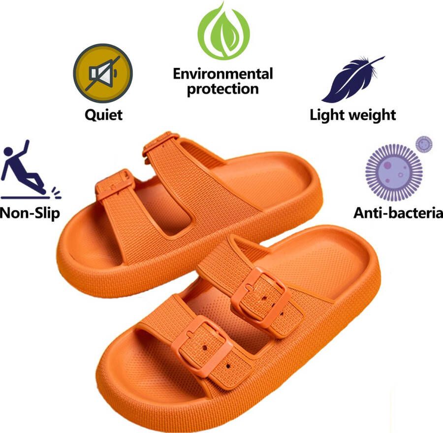 Geweo Oranje EK voetbal 2024 WK Badslippers Pillow Slides EVA Slippers Kerstmis Kerstfeest Christmas Gift Unisex Verstelbare Gesp Verdikte Antislip Lichtgewicht Oranje