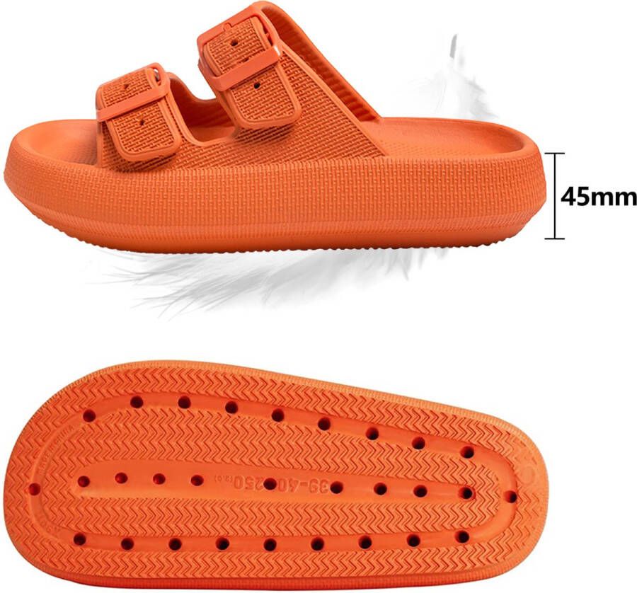 Geweo Oranje EK voetbal 2024 WK Badslippers Pillow Slides EVA Slippers Kerstmis Kerstfeest Christmas Gift Unisex Verstelbare Gesp Verdikte Antislip Lichtgewicht Oranje - Foto 2