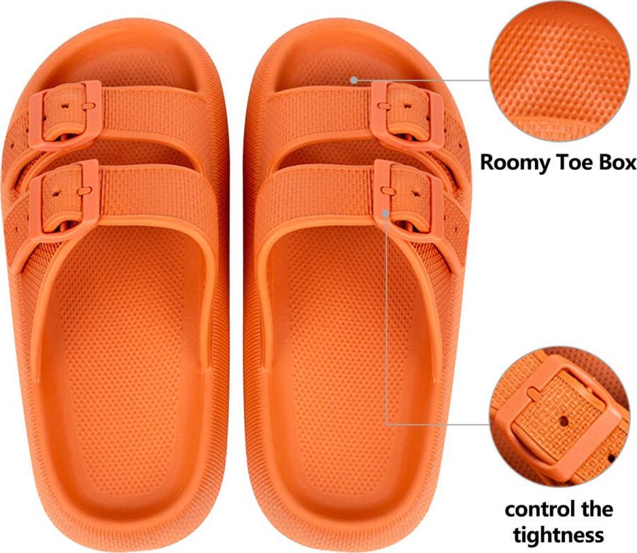 Geweo Oranje EK voetbal 2024 WK Badslippers Pillow Slides EVA Slippers Kerstmis Kerstfeest Christmas Gift Unisex Verstelbare Gesp Verdikte Antislip Lichtgewicht Oranje - Foto 4
