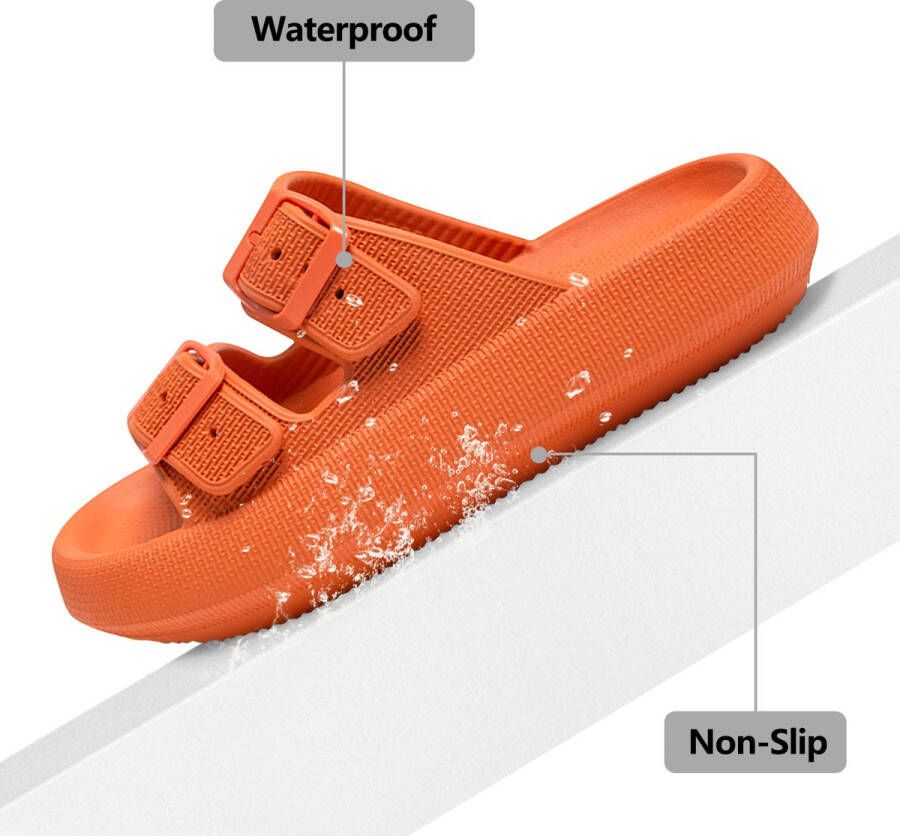Geweo Oranje EK voetbal 2024 WK Badslippers Pillow Slides EVA Slippers Kerstmis Kerstfeest Christmas Gift Unisex Verstelbare Gesp Verdikte Antislip Lichtgewicht Oranje - Foto 3